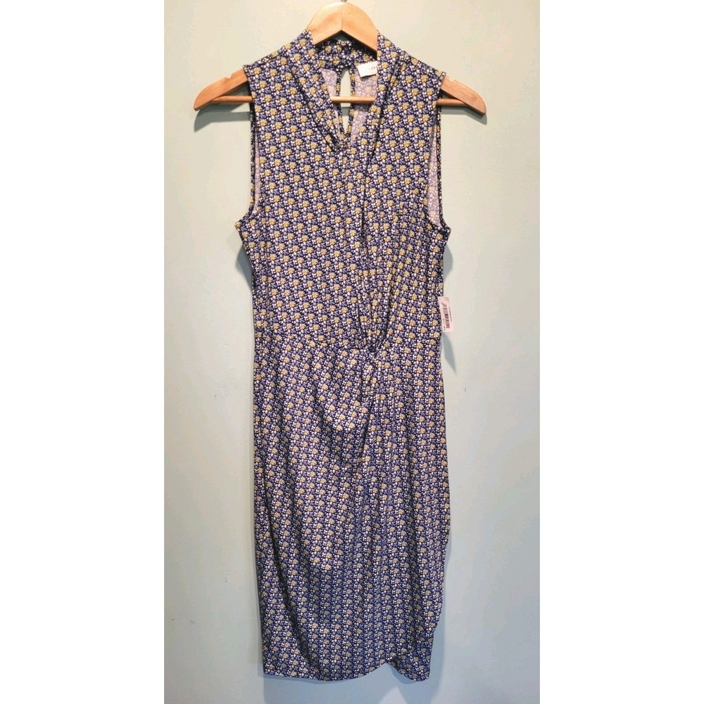New Lark & Ro Blue Floral Stretchy Sleeveless Faux Wrap Midi Dress Sz 10